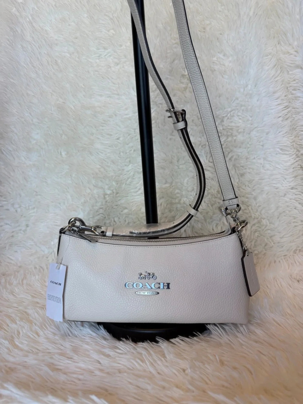 COACH Charlotte CL407 Chalk Pebbled Leather Detachable Strap, NWT, No Chain - Picture 1 of 15